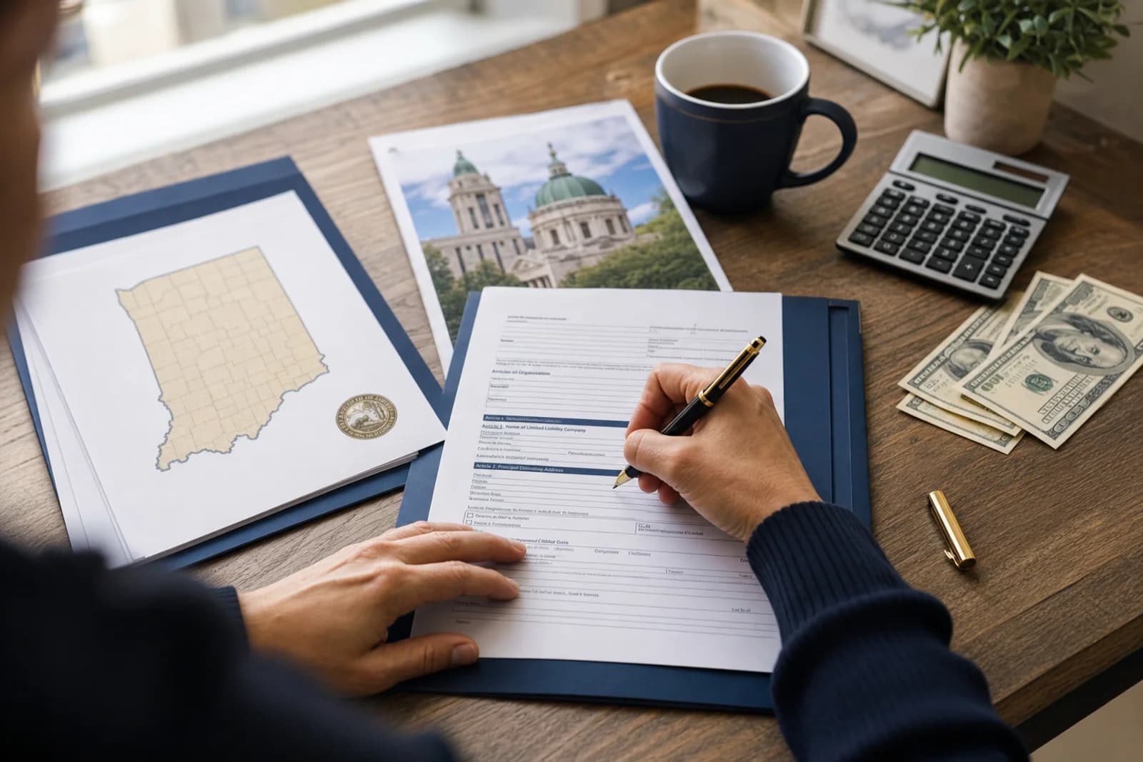 LLC formation paperwork and calculator for Fort Wayne Indiana small business setup